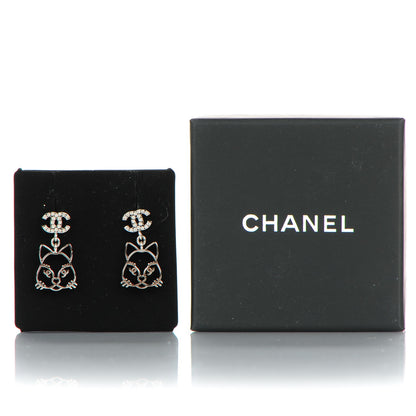Chanel Crystal Emoji Choupette Cat CC Earrings Silver 5 of 5