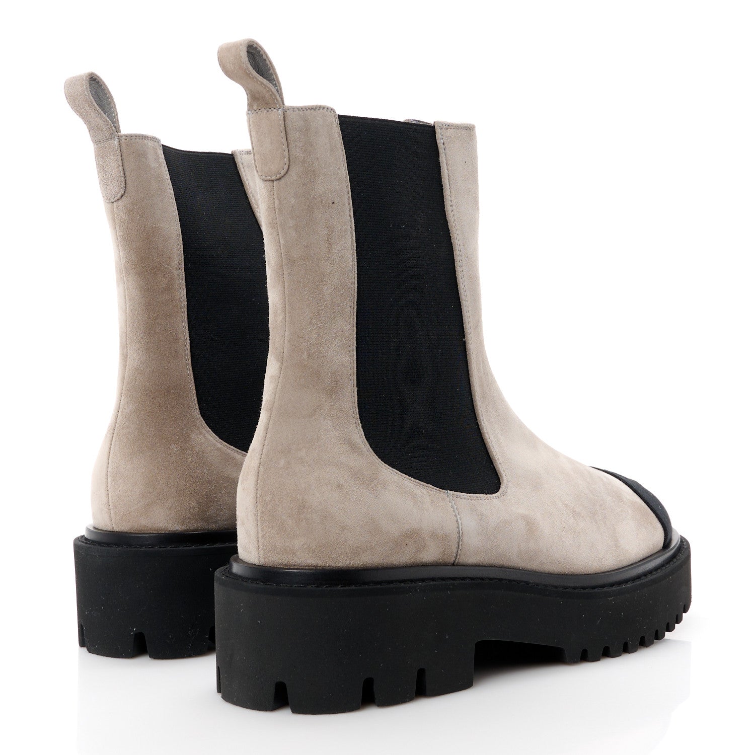 Chanel Suede Calfskin Grosgrain Cap Toe CC Ankle Boots 39.5 Light Grey Black 4 of 9