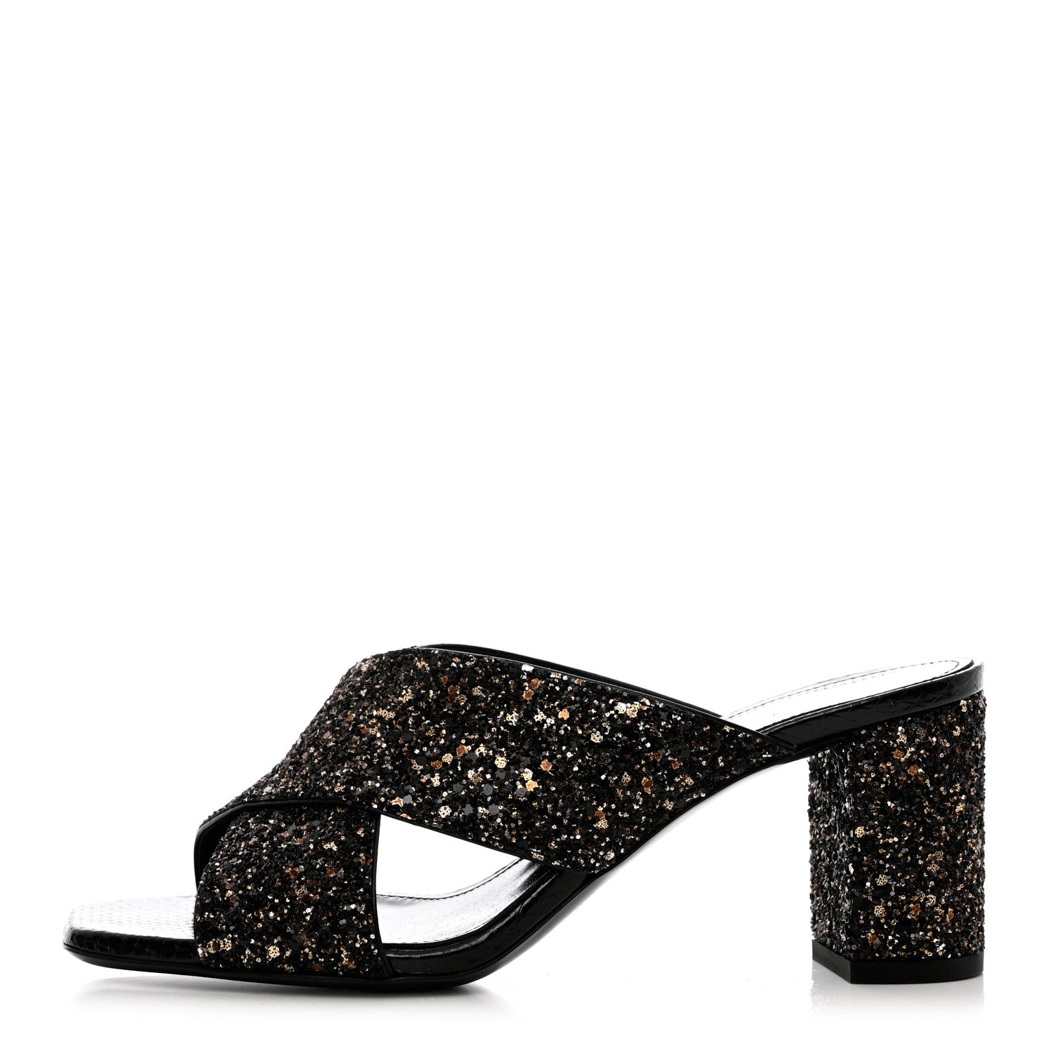 Saint Laurent Glitter LouLou 70 Mule Sandals 36 Black Gold 1 of 10