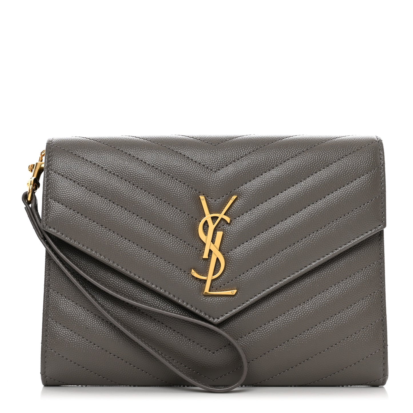 Grain De Poudre Matelasse Chevron Monogram Envelope Clutch Fog