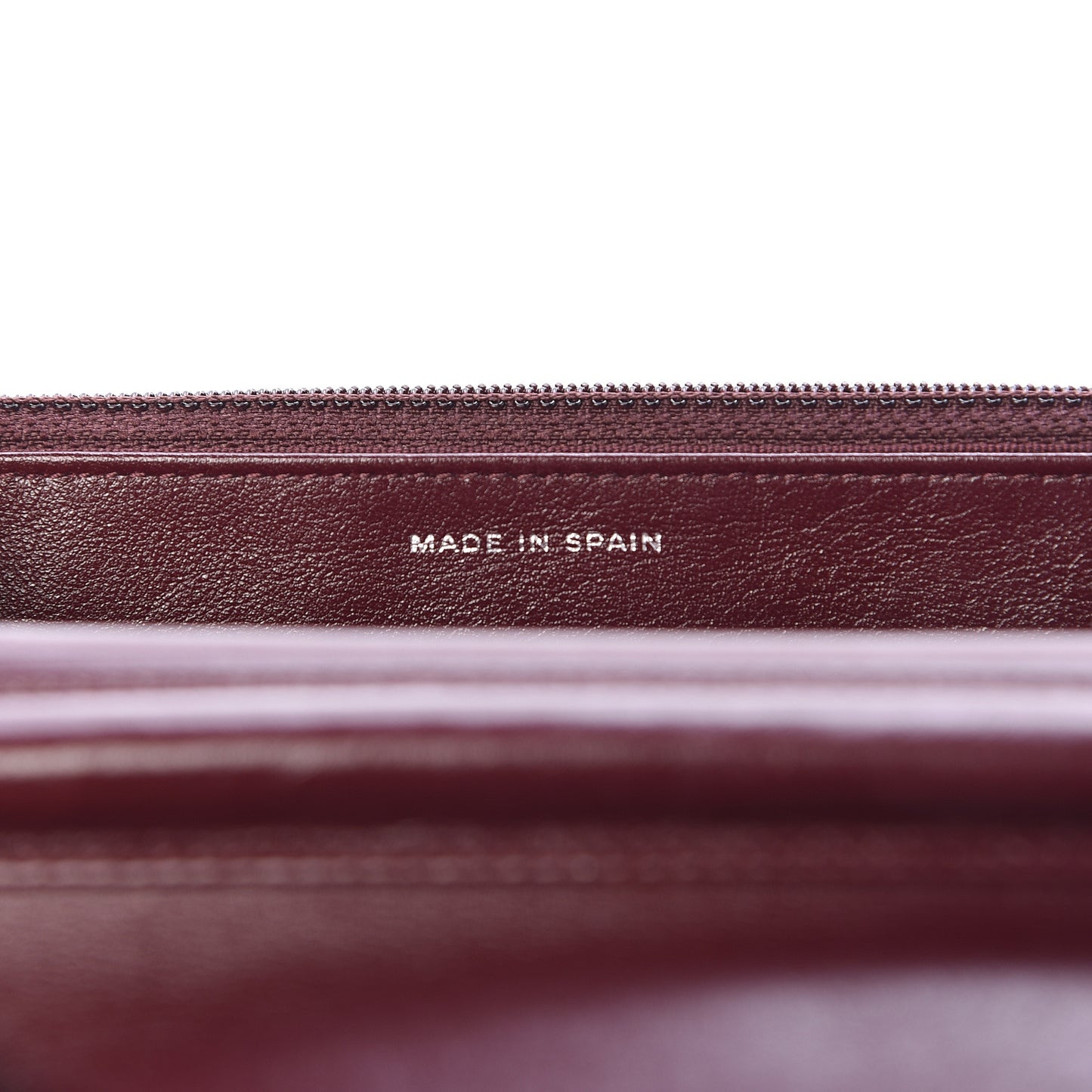 Striated Patent Quilted Wallet on Chain WOC Bordeaux