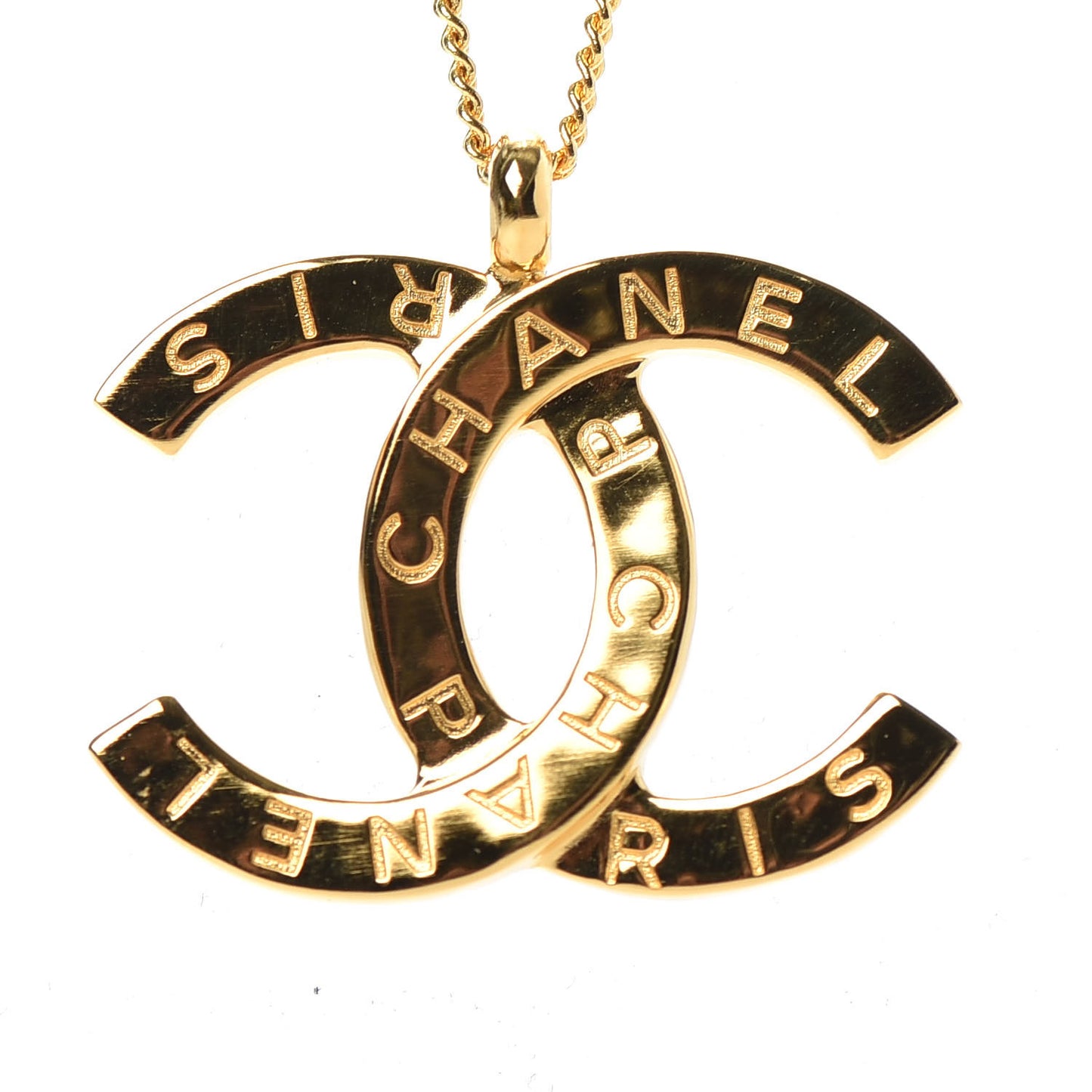 Metal CC Paris Button Necklace Gold