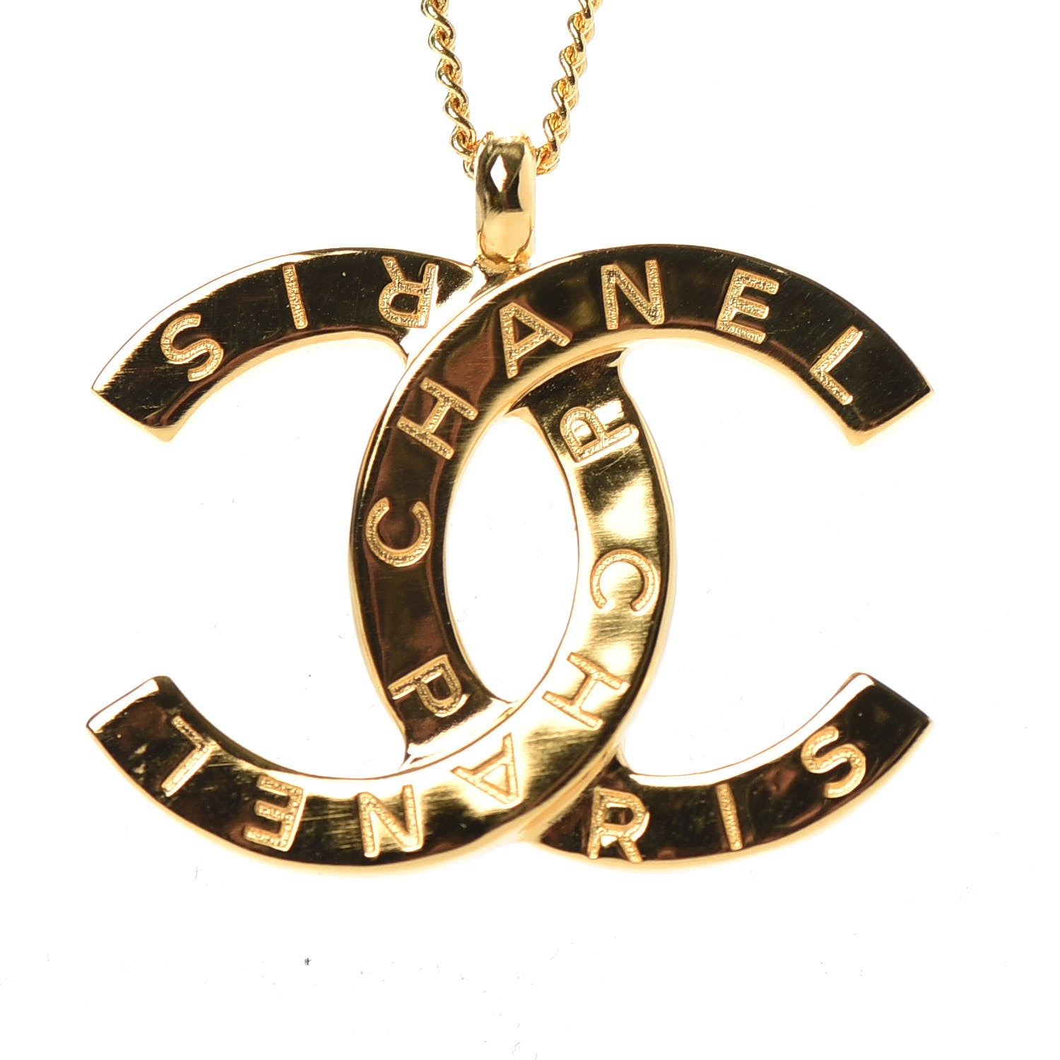 Chanel Metal CC Paris Button Necklace Gold 4 of 5