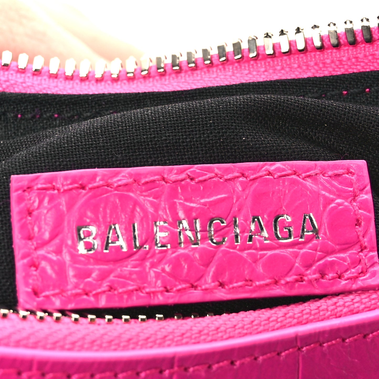 Extra Supple Calfskin Crocodile Embossed XS Le Cagole Shoulder Bag Violet Fuxia