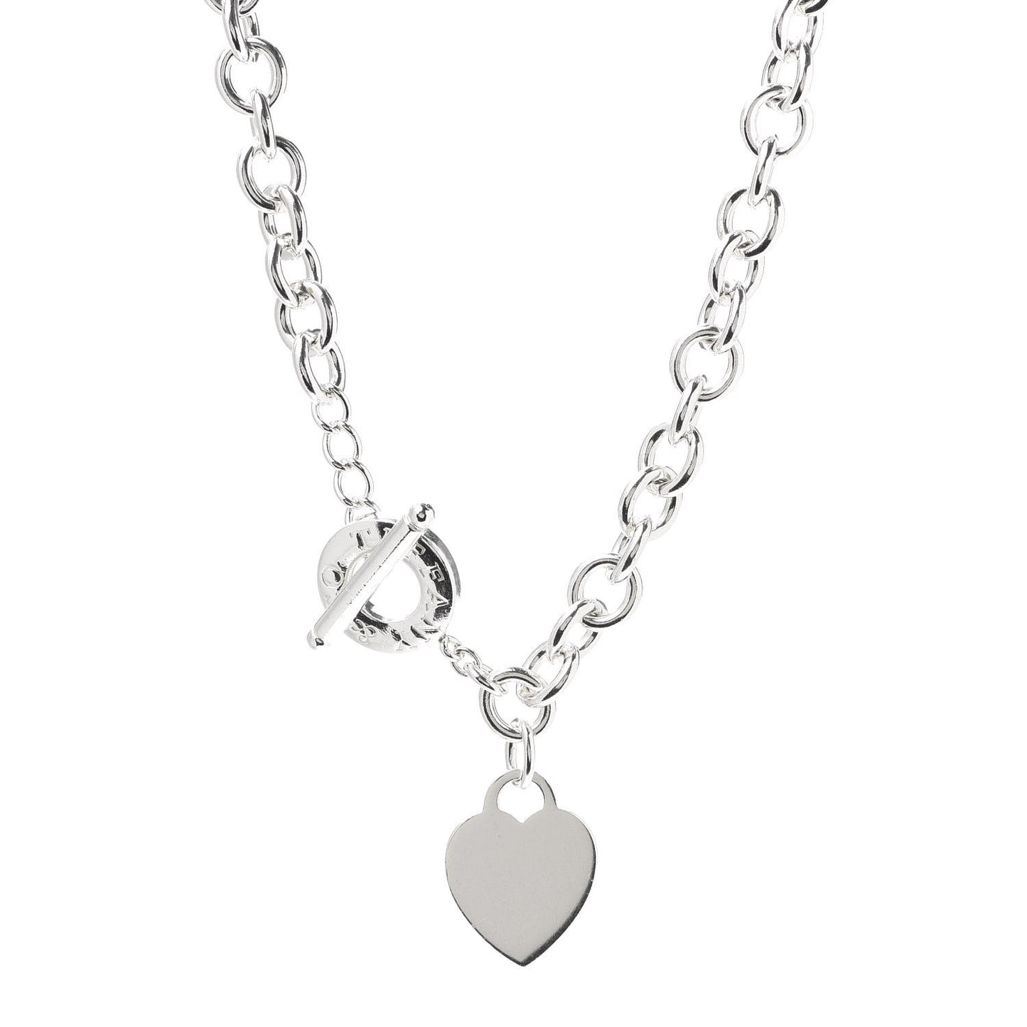 Sterling Silver Heart Tag Toggle Necklace