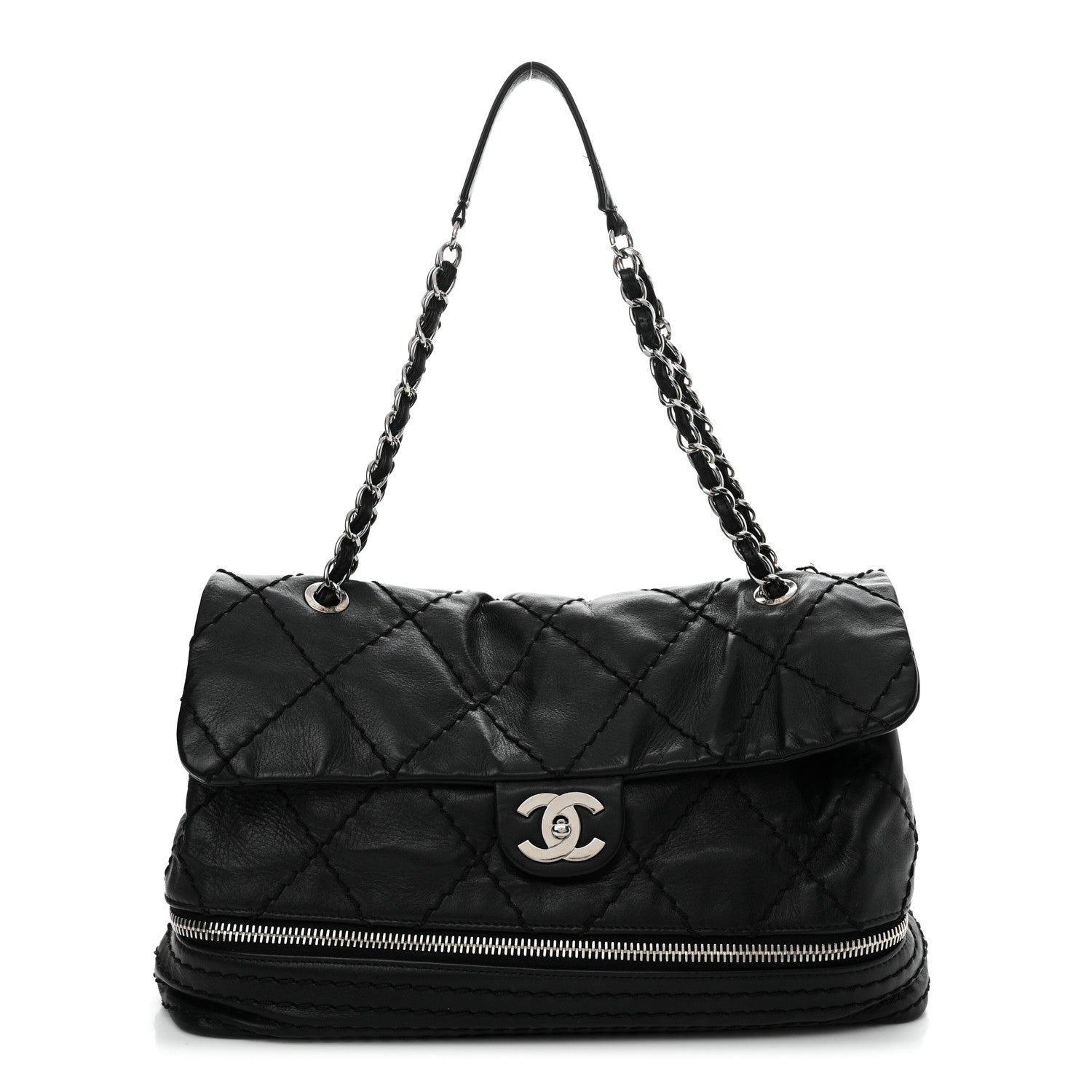 Chanel Calfskin Stitched Large Expandable Flap Bag Black 1 of 14
