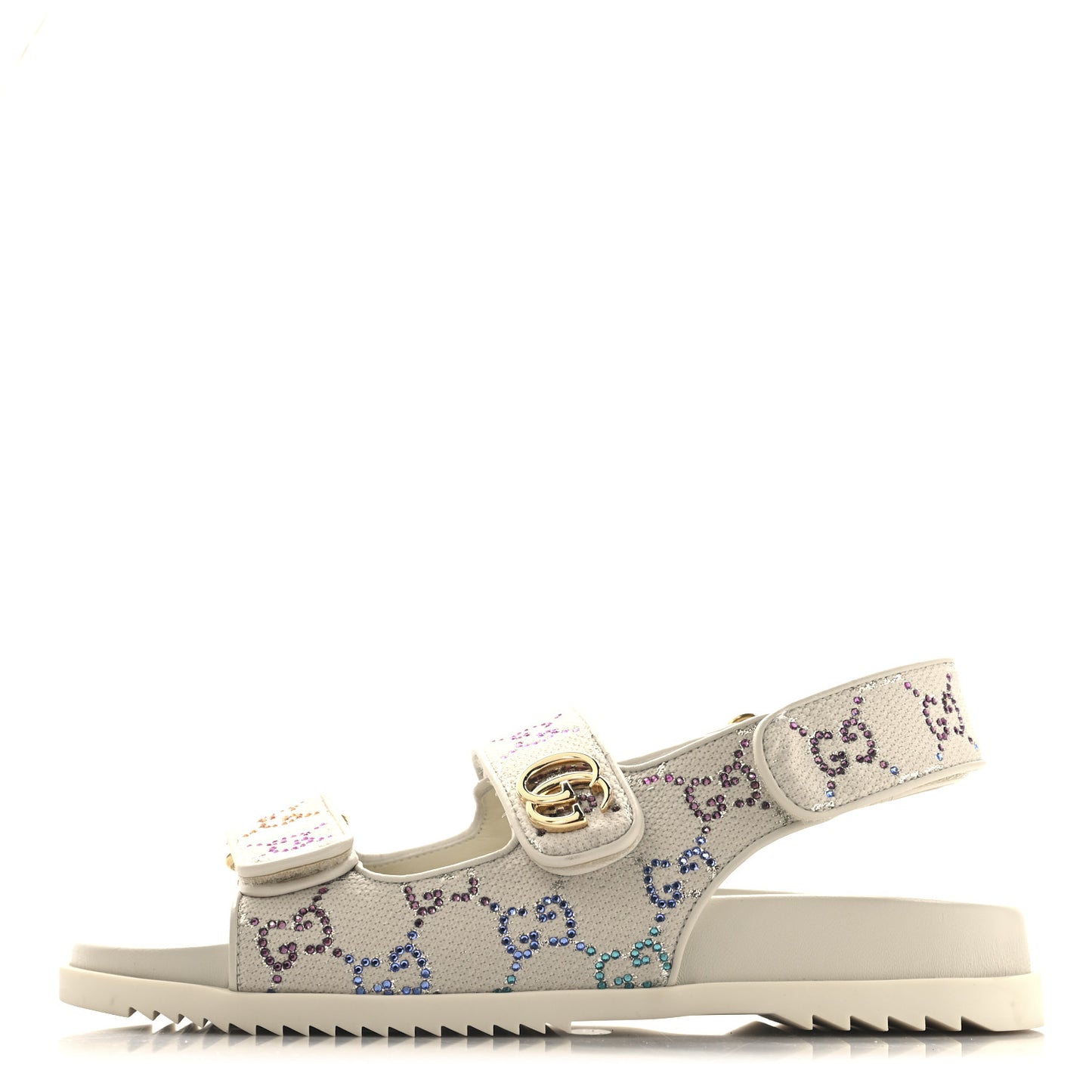 Canvas Lame Crystal GG Monogram Double G Womens Dad Sandals 37.5 Gardenia Silver Mystic White