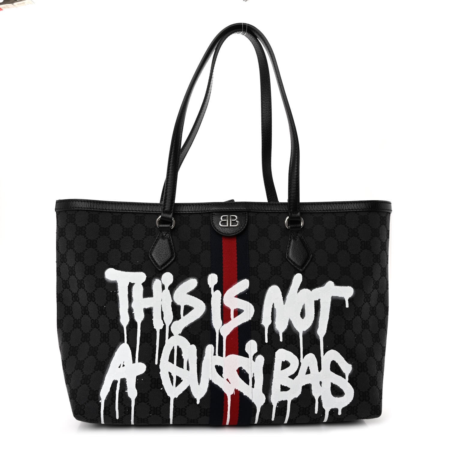 Gucci X BALENCIAGA BB Monogram Web Graffiti Medium Ophidia Shopping Tote Black 1 of 9