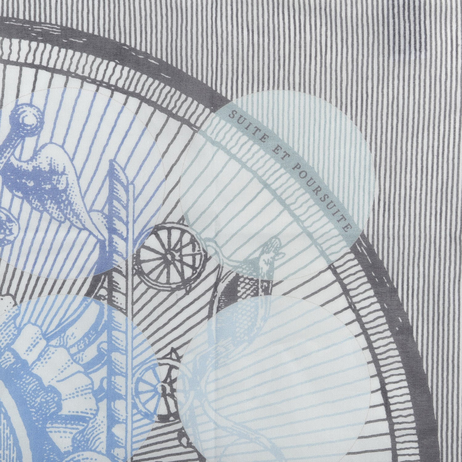 Hermes Cotton Horse Carriage Motif Pocket Square Blue White 2 of 3