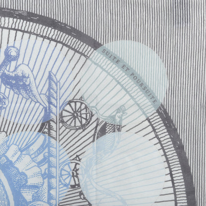 Hermes Cotton Horse Carriage Motif Pocket Square Blue White 2 of 3