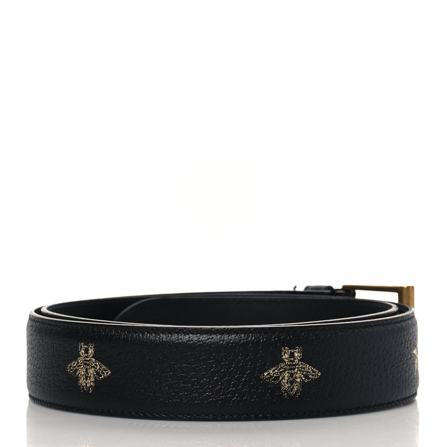 Textured Dollar Calfskin Bees And Stars Print Mens 35mm Belt 95 38 Black Gold