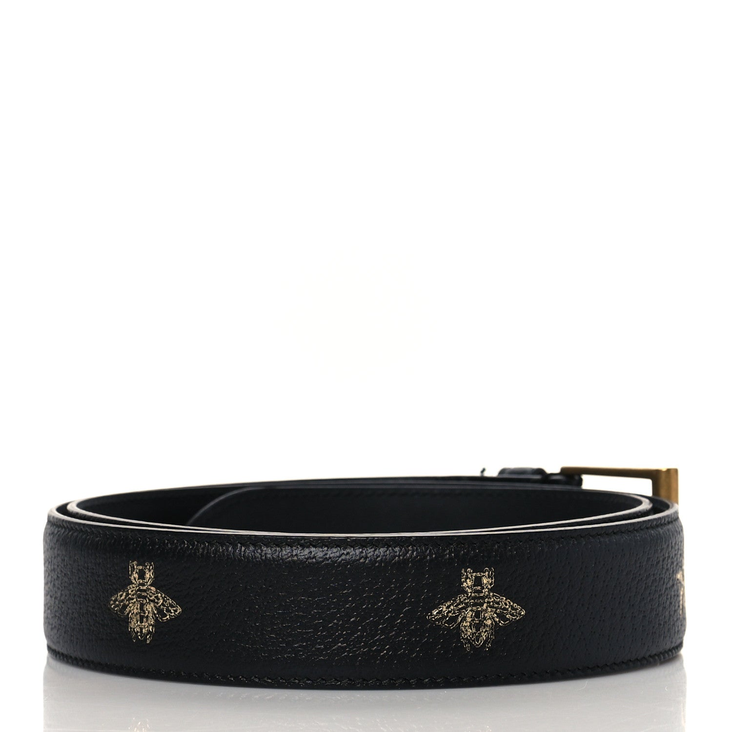 Gucci Textured Dollar Calfskin Bees And Stars Print Mens 35mm Belt 95 38 Black Gold 3 of 6