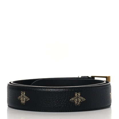 Gucci Textured Dollar Calfskin Bees And Stars Print Mens 35mm Belt 95 38 Black Gold 3 of 6
