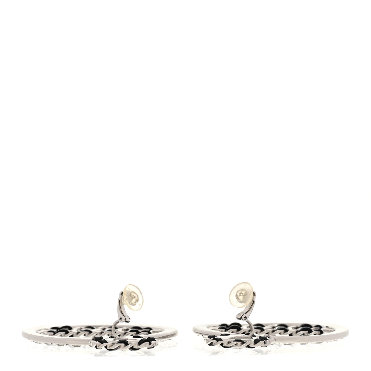 Chanel Crystal Lambskin Chain CC Hoop Clip On Earrings Black Silver 3 of 5