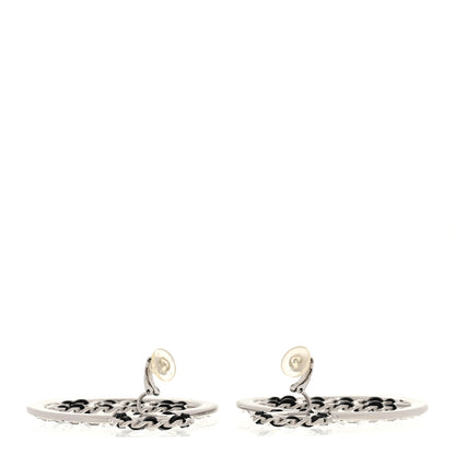 Chanel Crystal Lambskin Chain CC Hoop Clip On Earrings Black Silver 3 of 5
