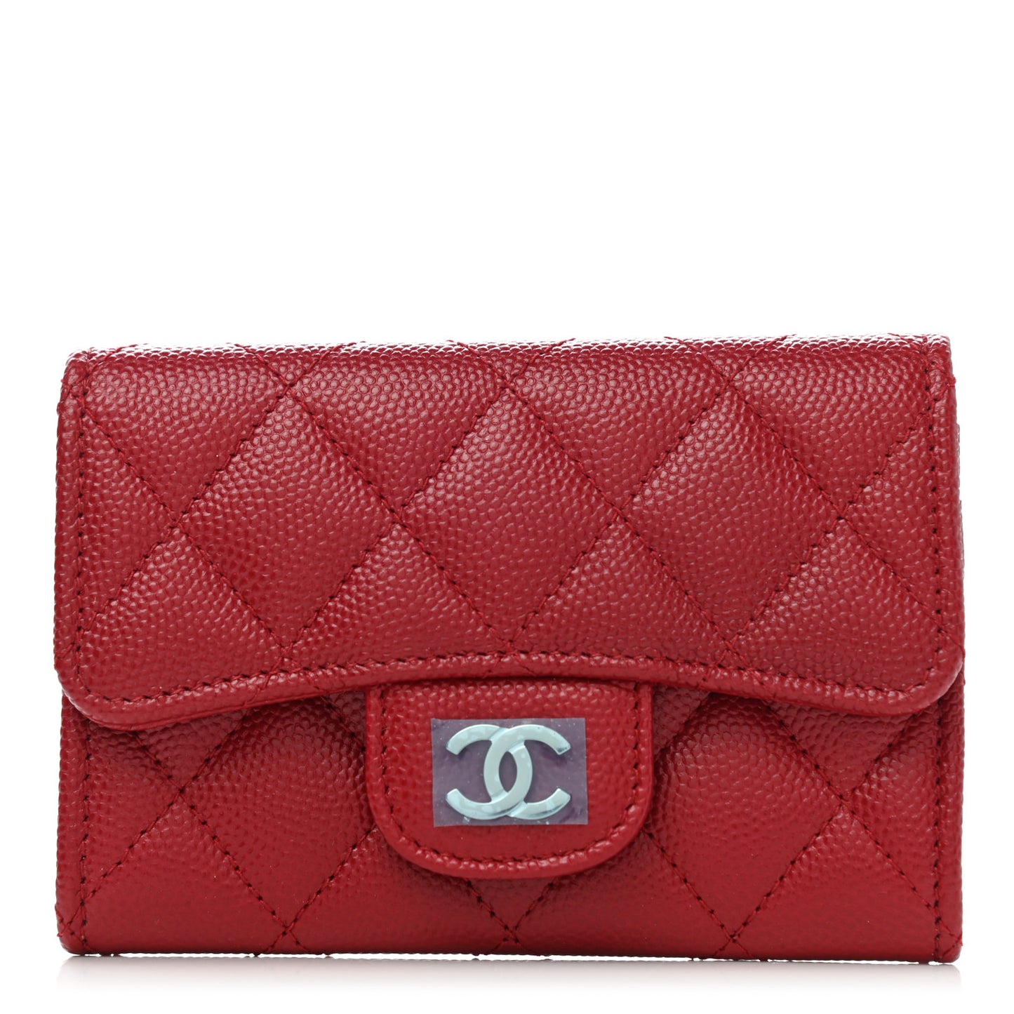 Caviar Quilted Flap Card Holder Dark Red