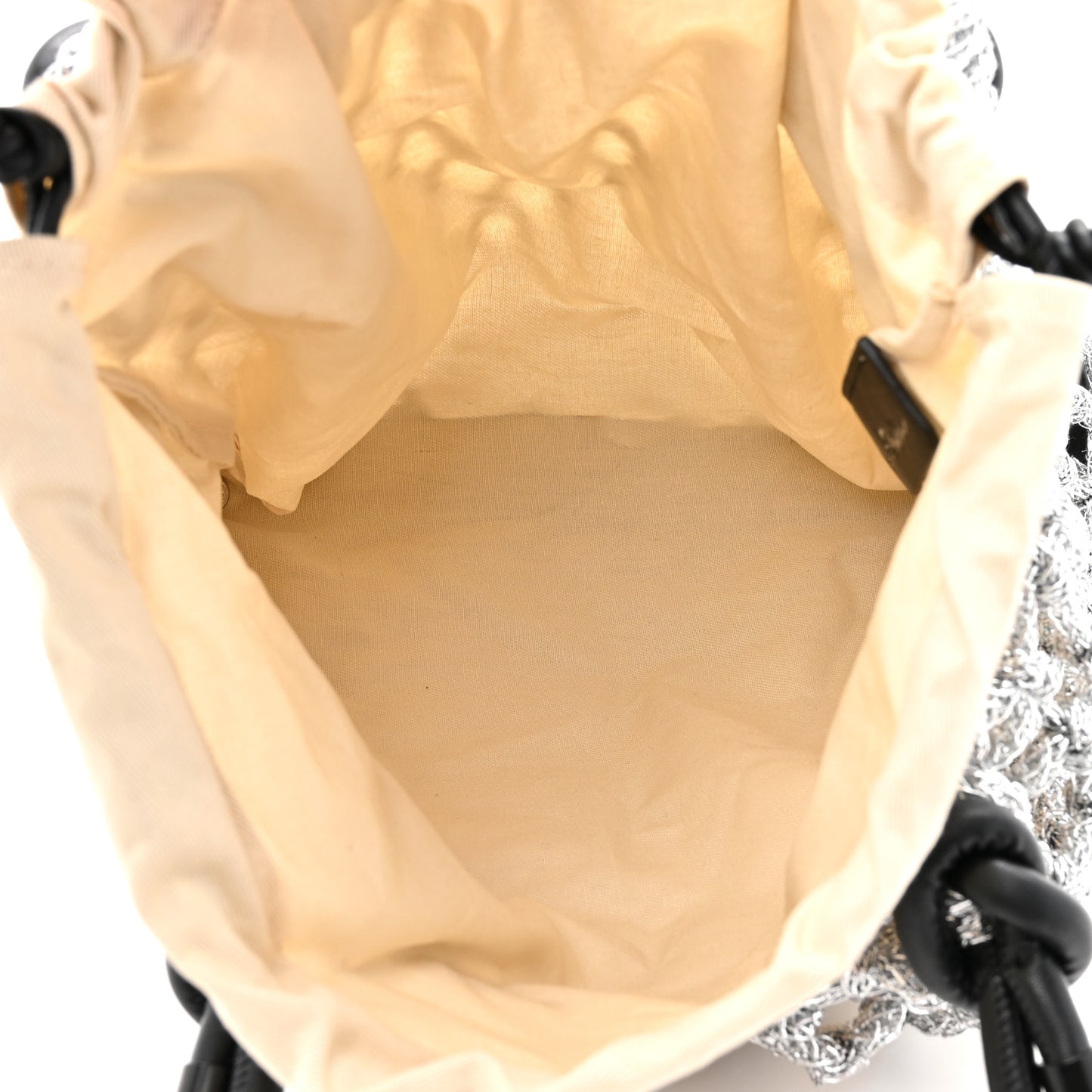 Metallic Faux Leather Macrame Mini Sac Bag Silver