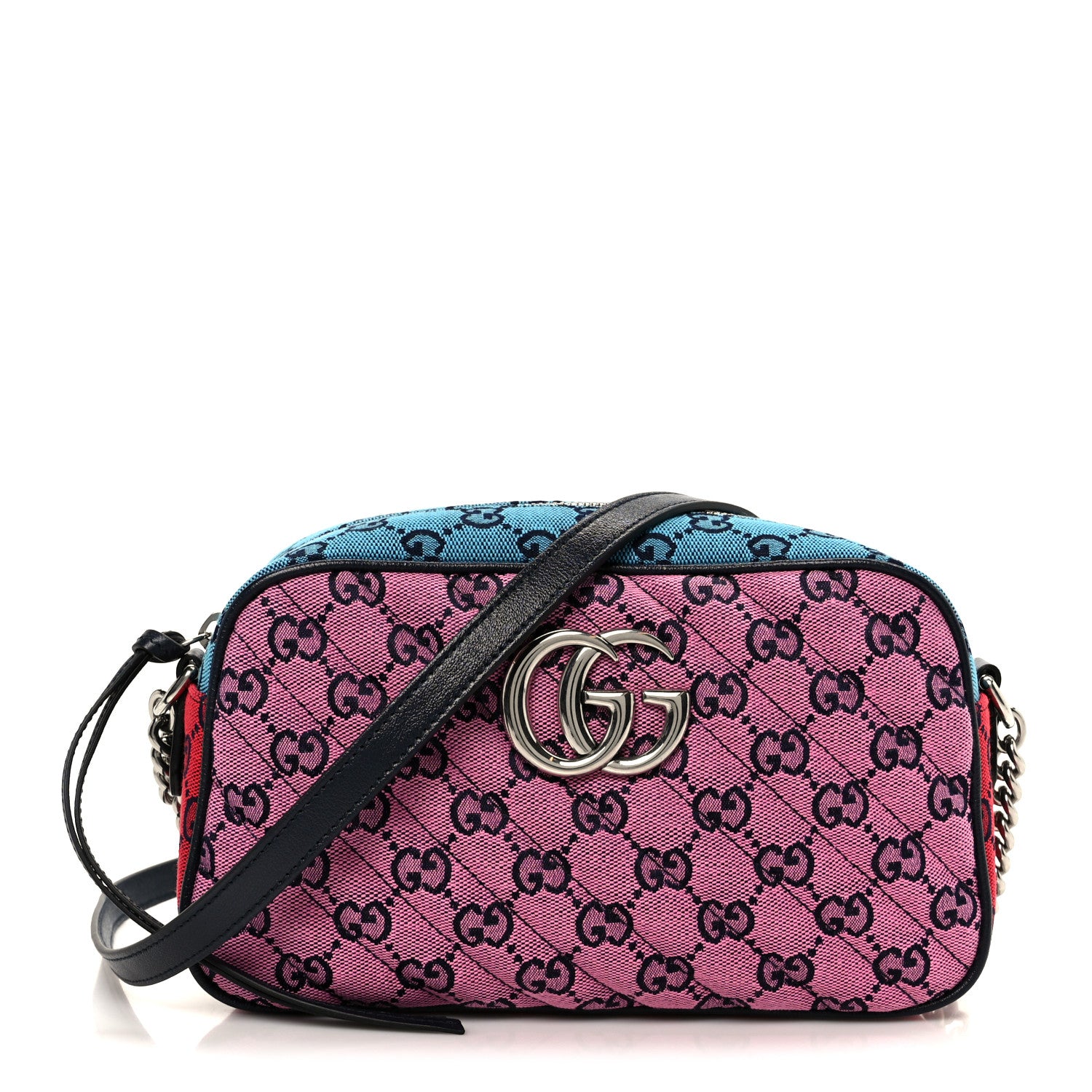 Gucci Monogram Multicolor Matelasse Diagonal Small GG Marmont Chain Shoulder Bag Pink Blue Green Red Light Blue 1 of 12