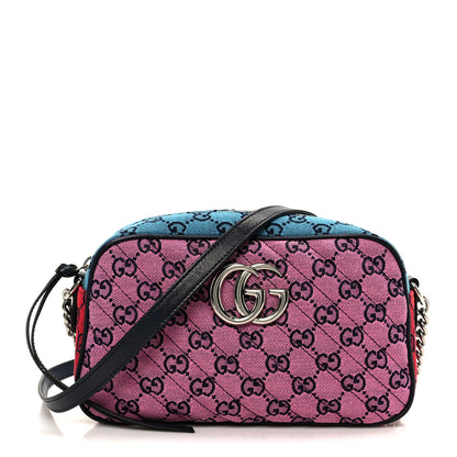 Gucci Monogram Multicolor Matelasse Diagonal Small GG Marmont Chain Shoulder Bag Pink Blue Green Red Light Blue 1 of 12