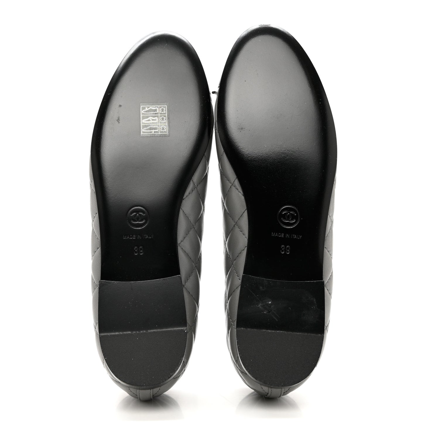 Crumpled Lambskin Quilted CC Ballerina Flats 39 Grey