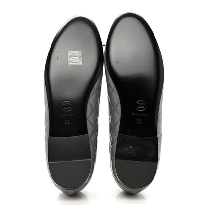 Chanel Crumpled Lambskin Quilted CC Ballerina Flats 39 Grey 5 of 8
