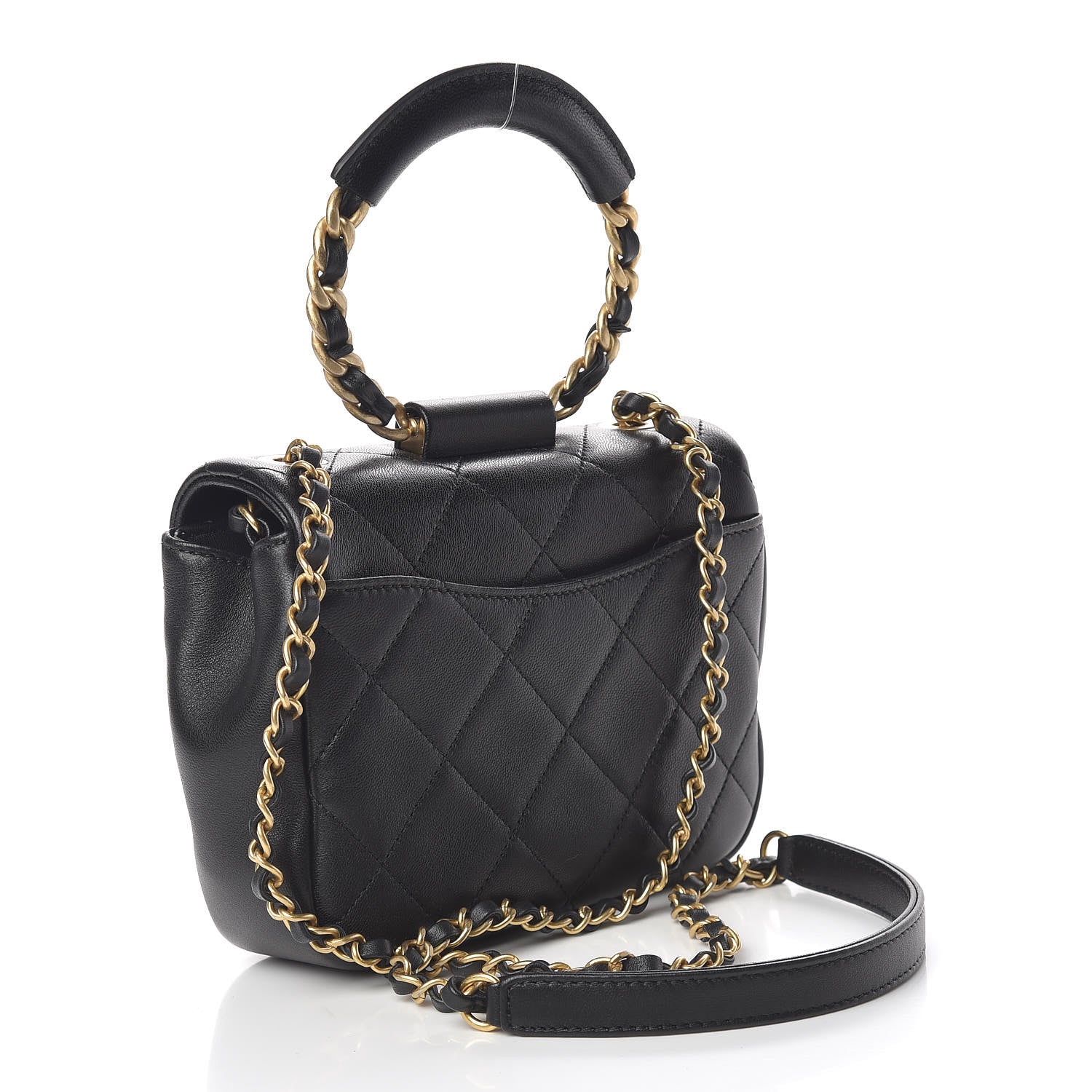 Chanel Lambskin Quilted Small Circular Handle Bag Black 3 of 10