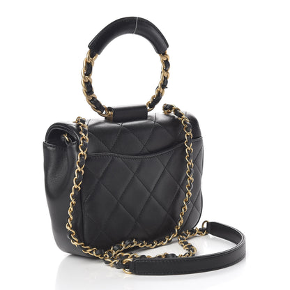 Chanel Lambskin Quilted Small Circular Handle Bag Black 3 of 10