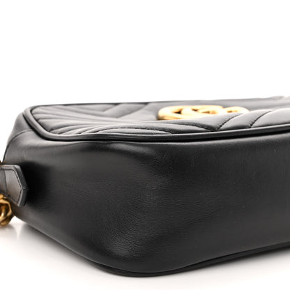 Gucci Calfskin Matelasse Small GG Marmont Chain Shoulder Bag Black 9 of 11