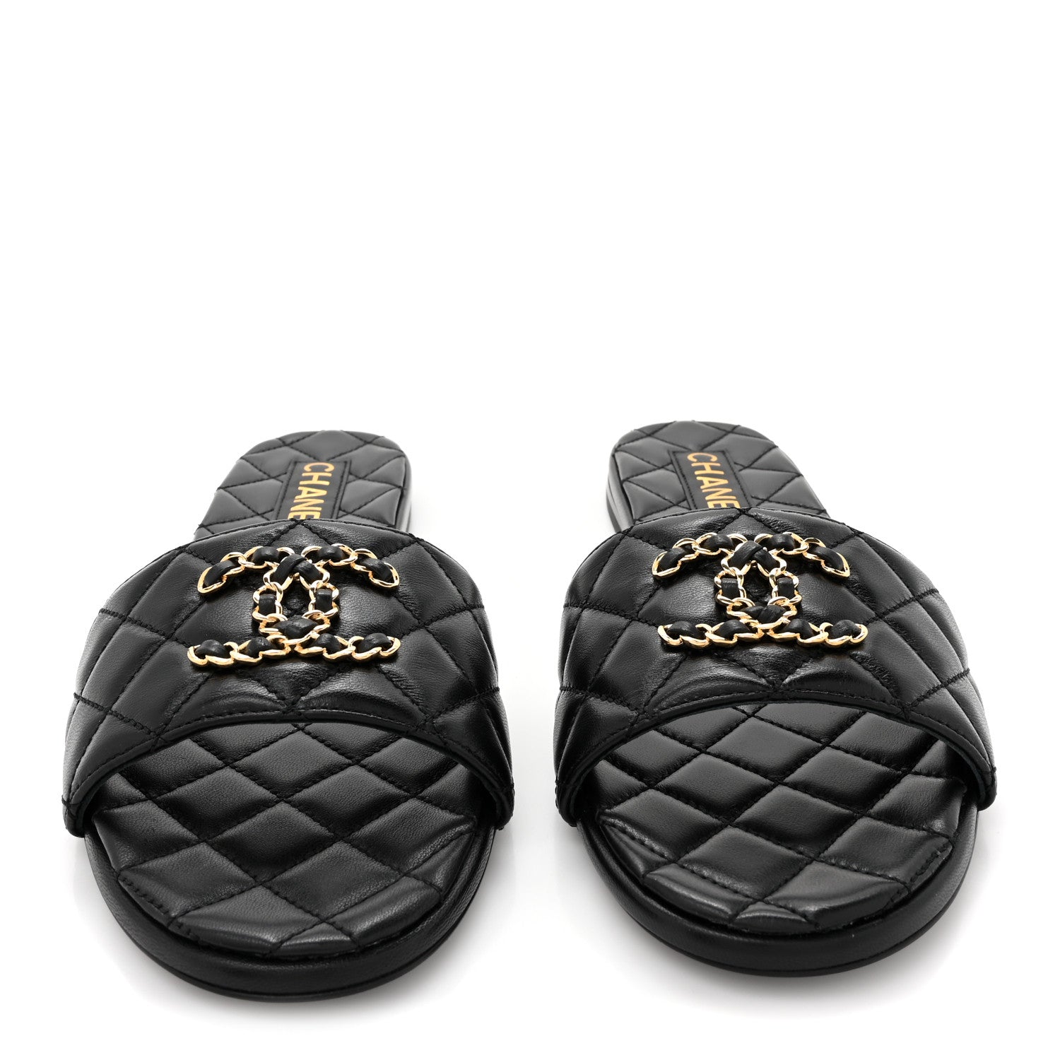 Chanel Shiny Goatskin Quilted CC Mules Sandals 40 Black 2 of 9