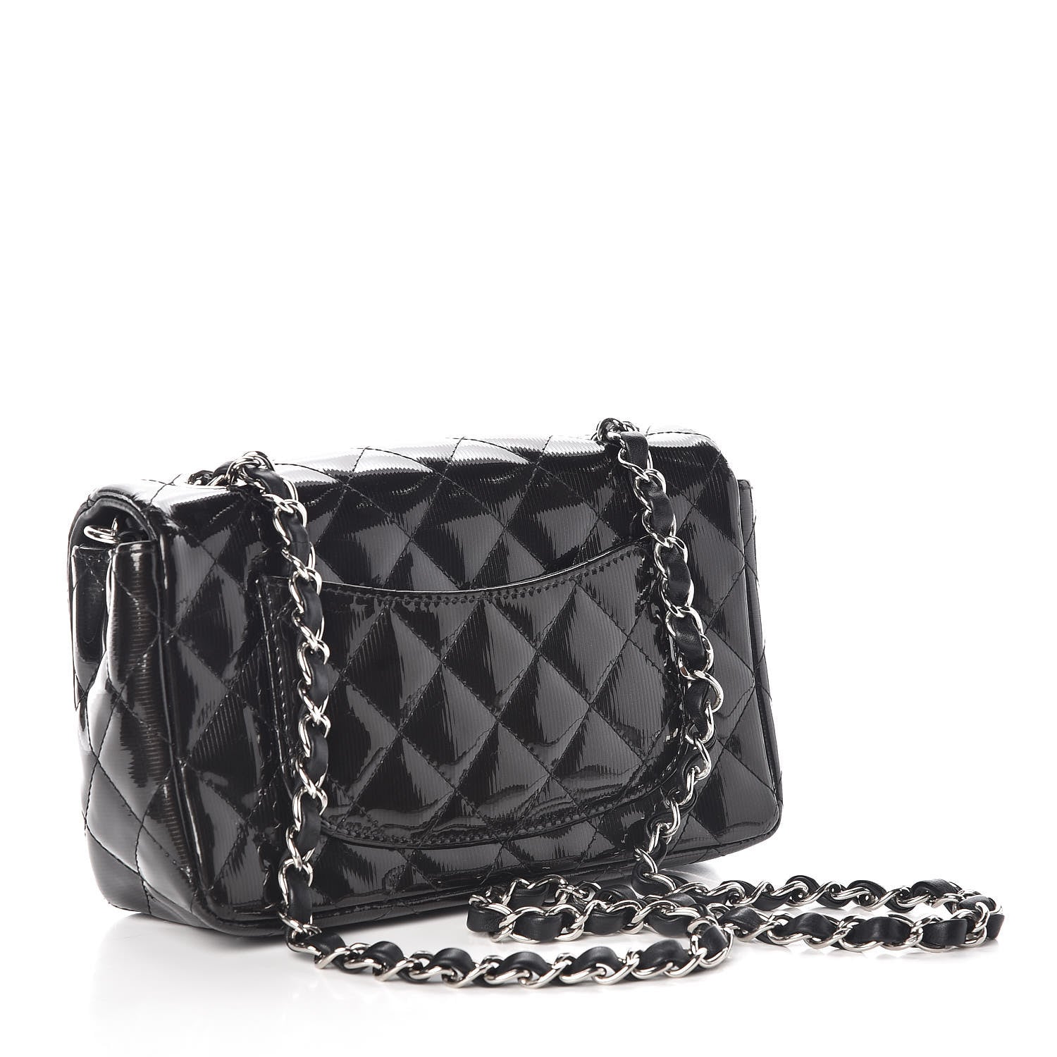 Chanel Striated Patent Calfskin Quilted Mini Rectangular Flap Dark Grey 3 of 15