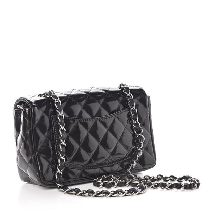 Chanel Striated Patent Calfskin Quilted Mini Rectangular Flap Dark Grey 3 of 15
