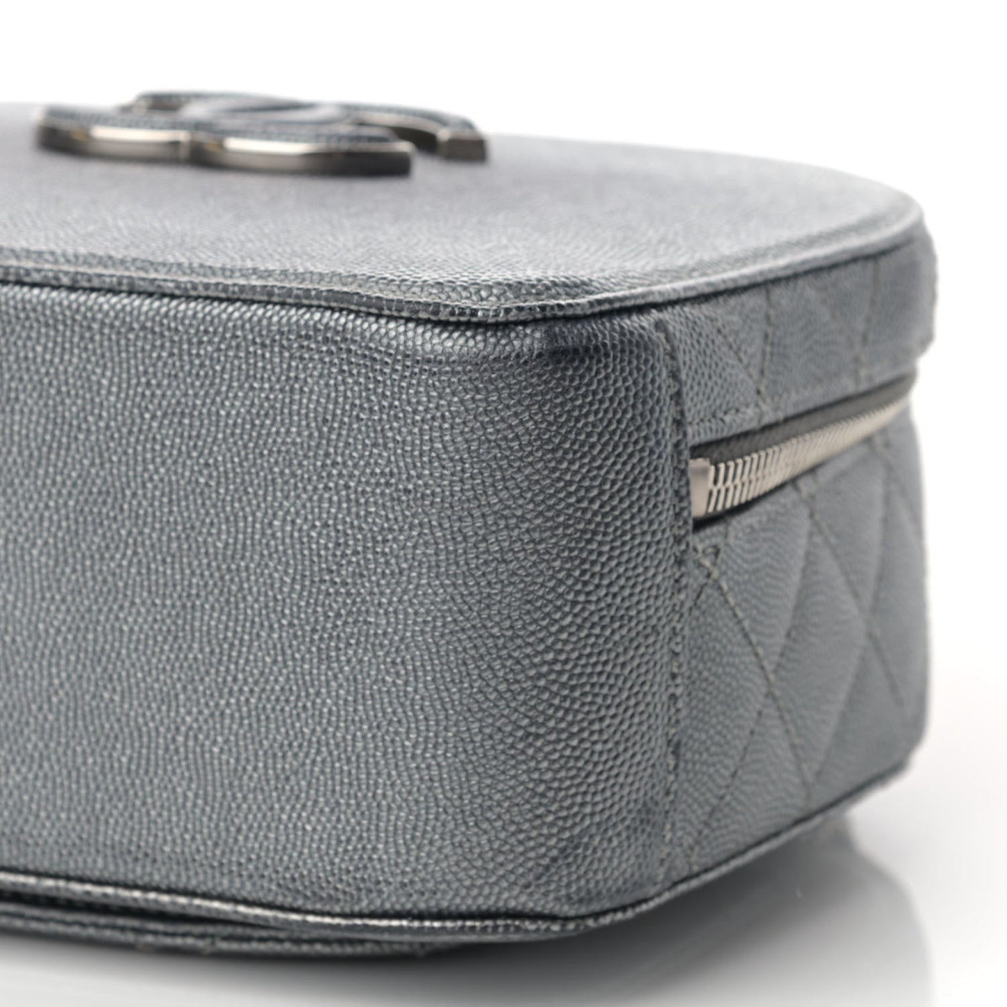Metallic Caviar Small Coco Curve Vanity Bag Black Ruthenium Navy Blue Silver