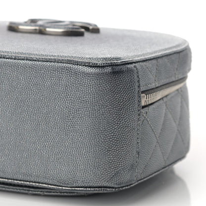Chanel Metallic Caviar Small Coco Curve Vanity Bag Black Ruthenium Navy Blue Silver 10 of 11