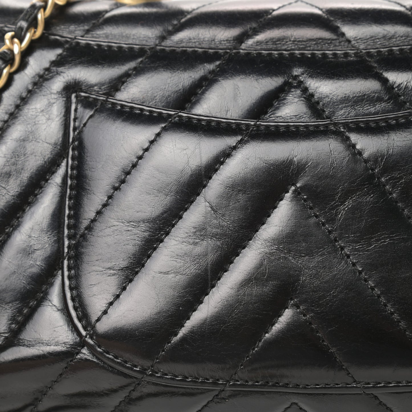 Calfskin Chevron Quilted Mini Coco Handle Flap Black