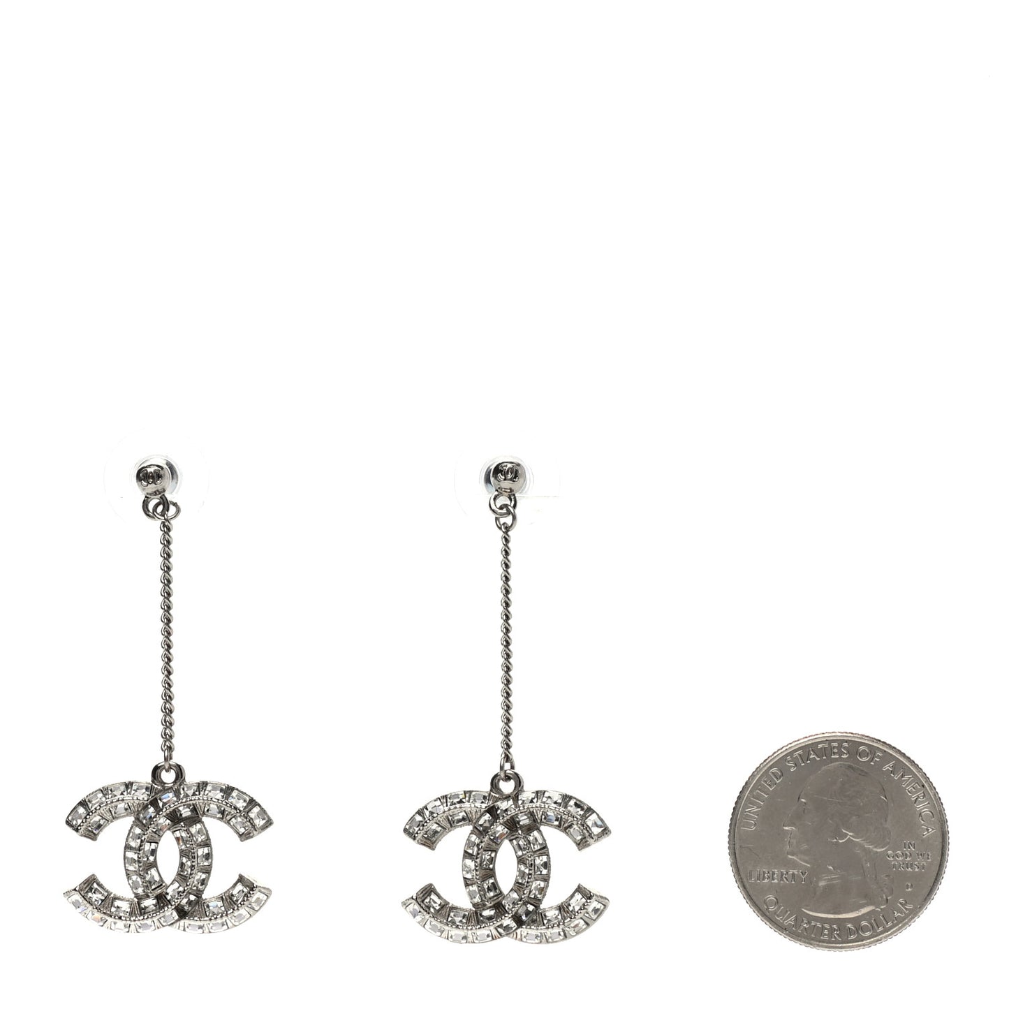 Baguette Crystal CC Drop Earrings Silver