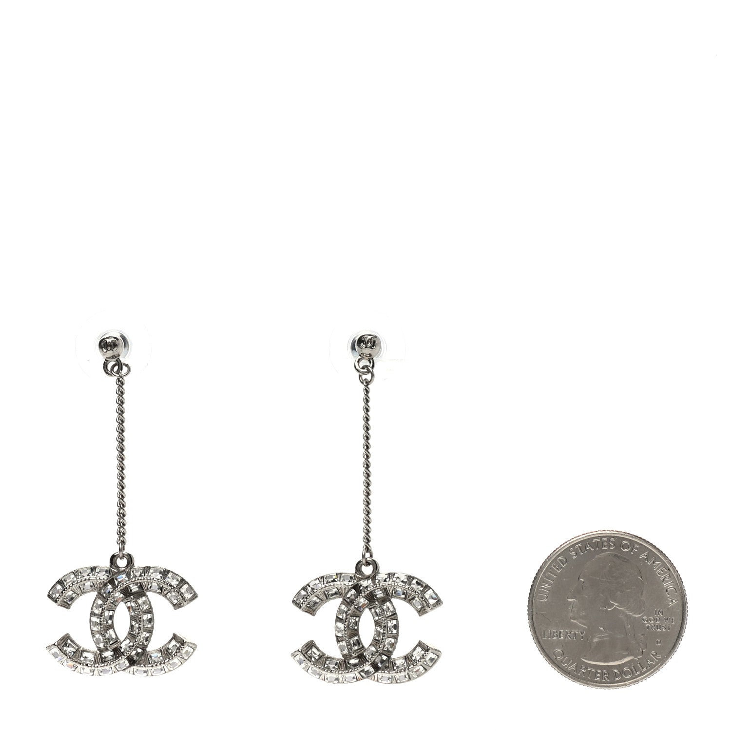 Chanel Baguette Crystal CC Drop Earrings Silver 2 of 3