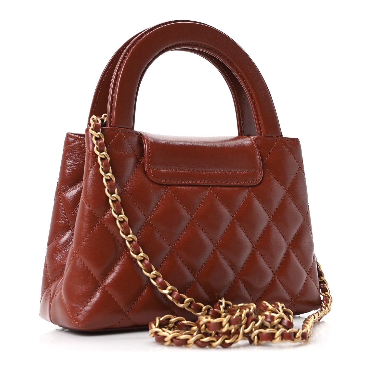 Chanel Shiny Aged Calfskin Quilted Nano Kelly Shopper Brown 3 of 11