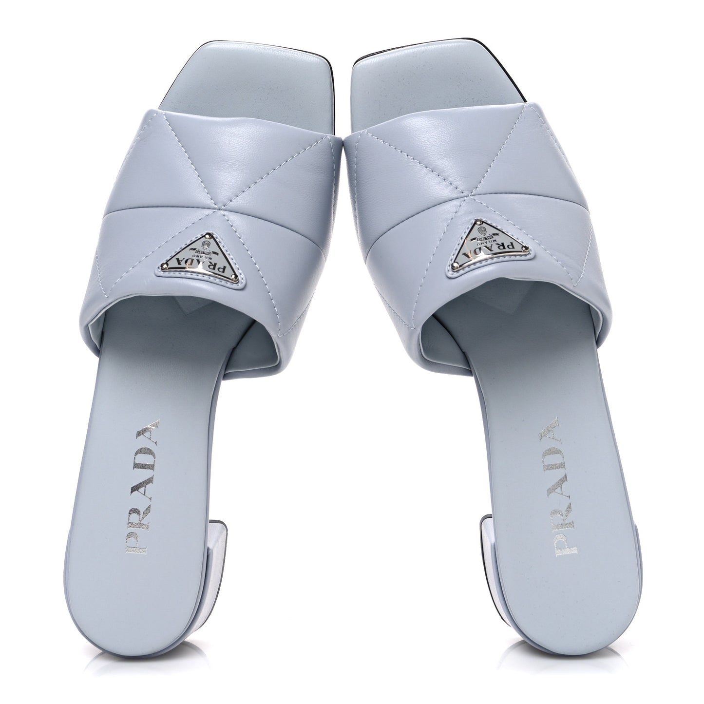 Nappa Metal Triangle Logo Quilted Block Heel Slide Sandals 38 Flordaliso