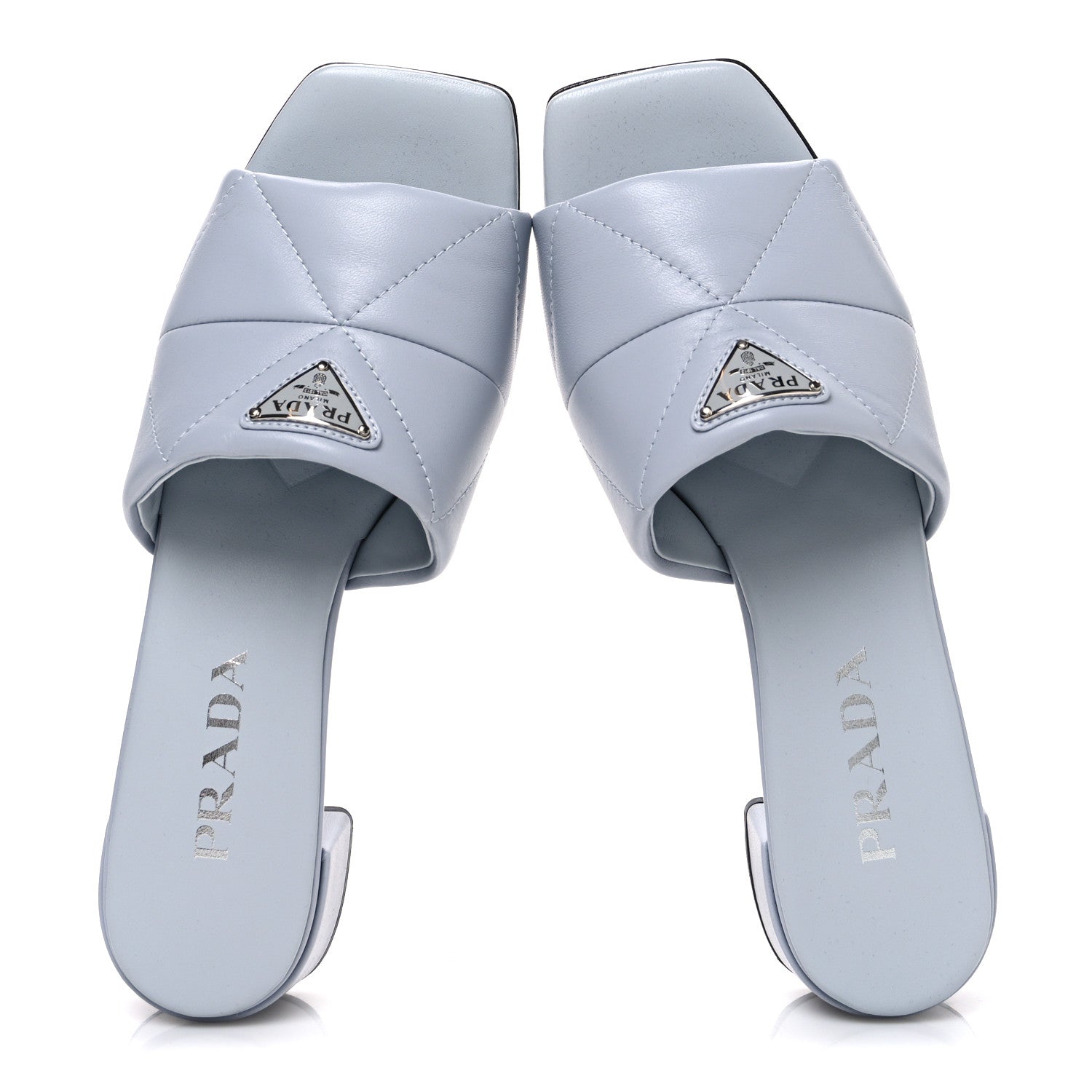 Prada Nappa Metal Triangle Logo Quilted Block Heel Slide Sandals 38 Flordaliso 2 of 10