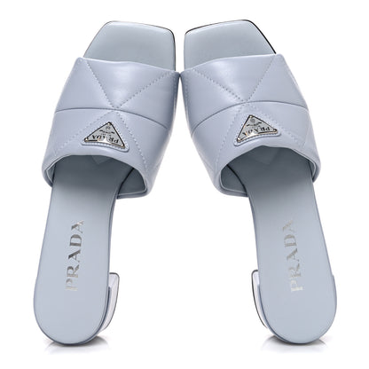 Prada Nappa Metal Triangle Logo Quilted Block Heel Slide Sandals 38 Flordaliso 2 of 10