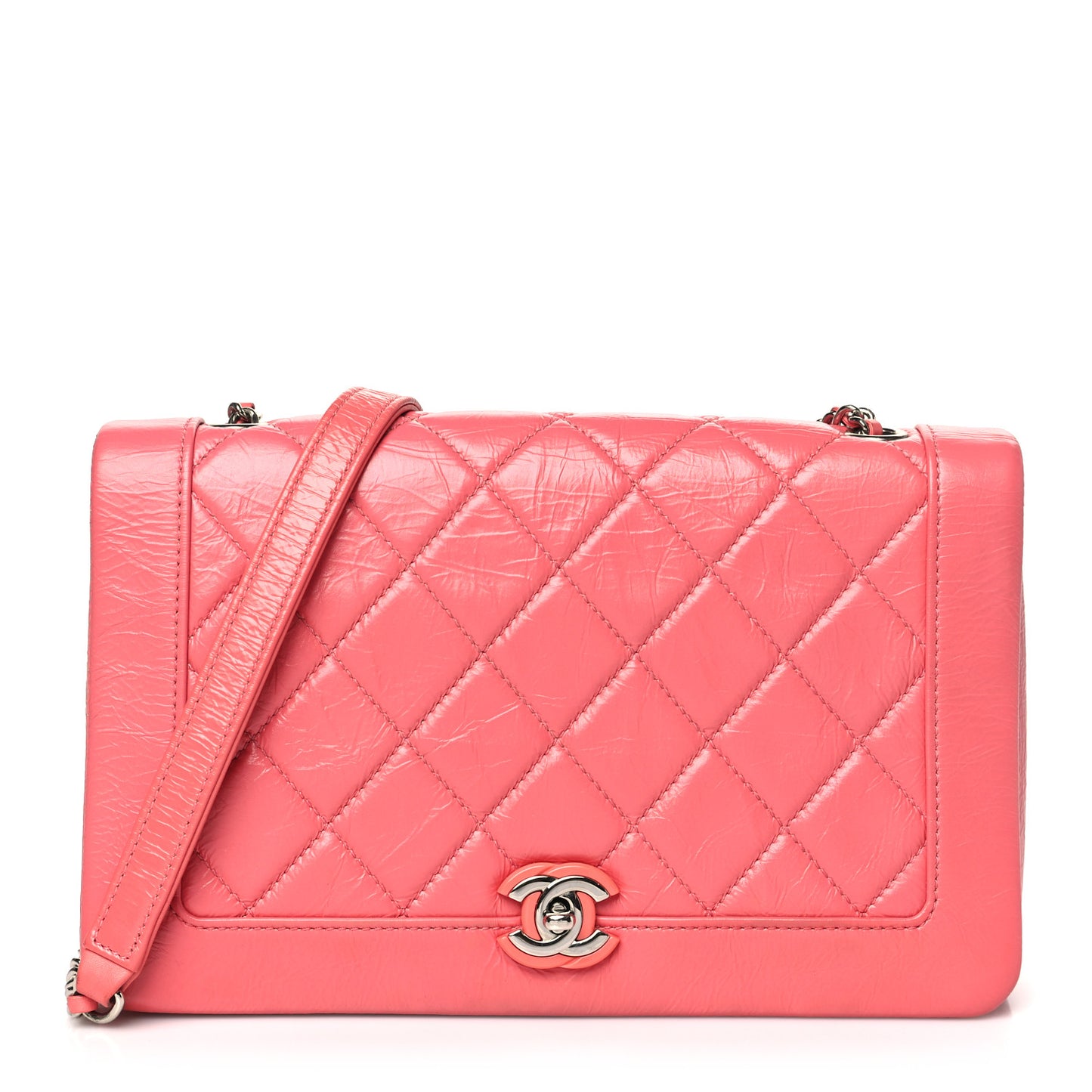 Crumpled Calfskin Quilted Bi Vintage Small Single Flap Pink