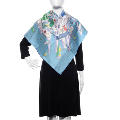 Hermes Silk The Battery New York Scarf 90 Bleu Vert Rose Pale 2 of 8