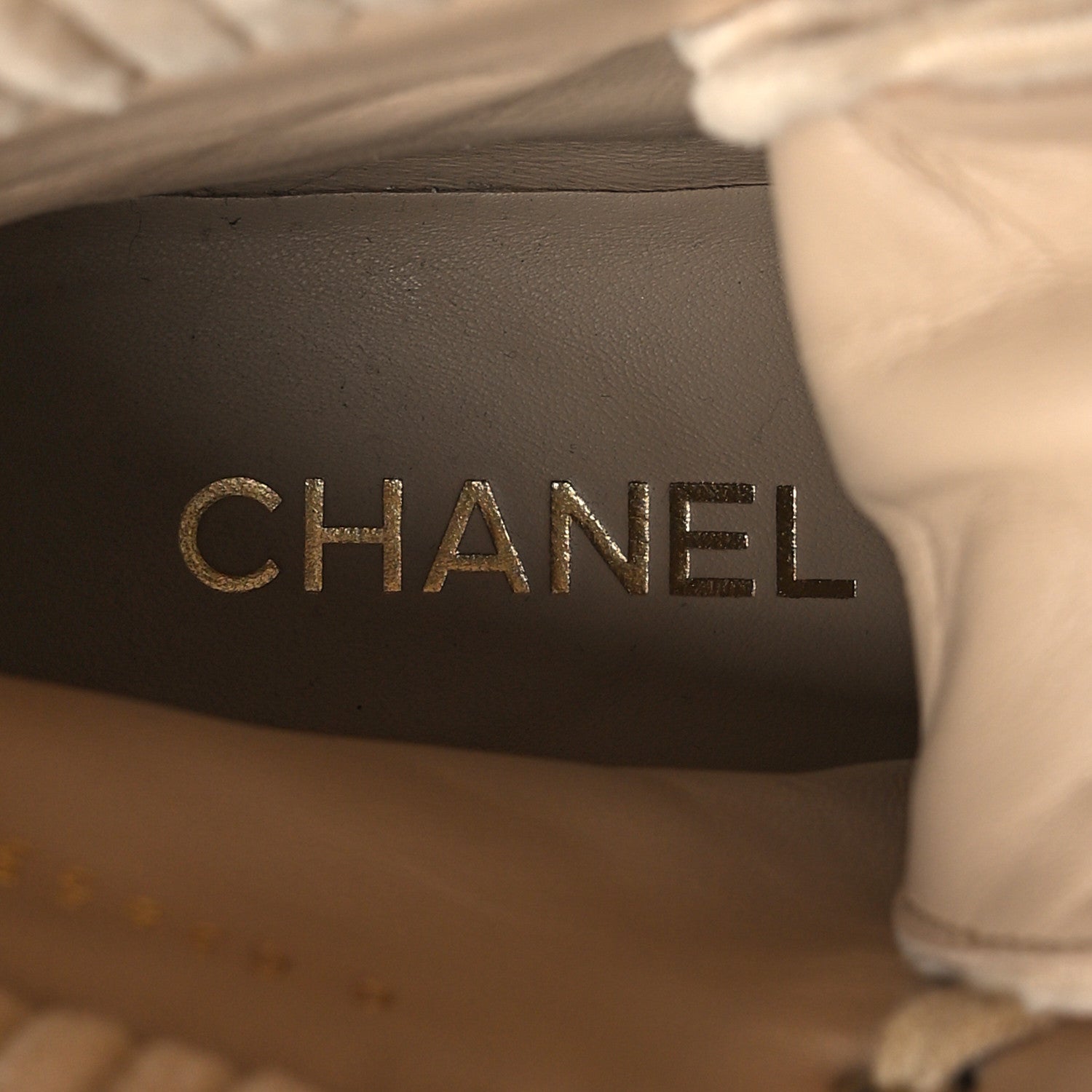 Chanel Suede Calfskin Velvet Quilted CC Combat Boots 35.5 Beige Black 8 of 8