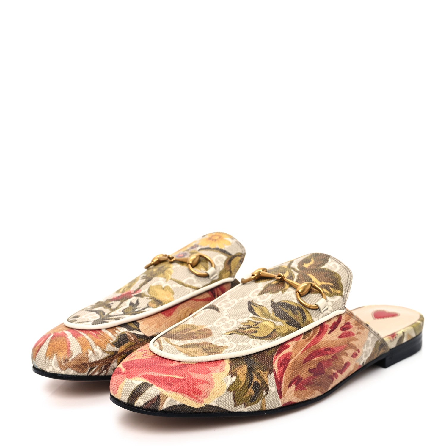 Gucci GG Supreme Monogram Malaga Kid Water Flora Womens Princetown Slippers 38.5 Beige White Multicolor Mystic White 4 of 11