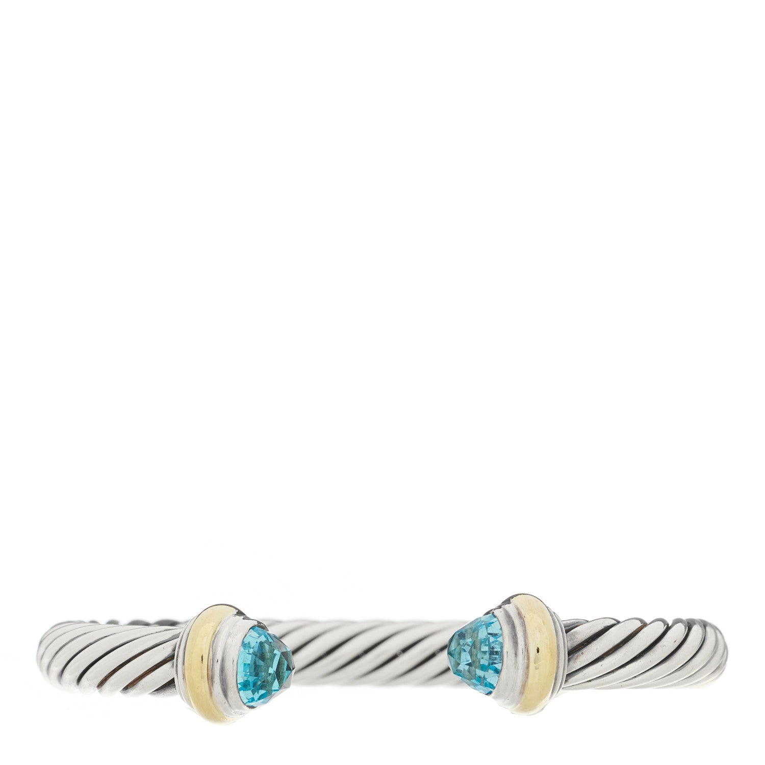 David Yurman Sterling Silver 14K Yellow Gold Blue Topaz 7mm Cable Classics Bracelet 1 of 3