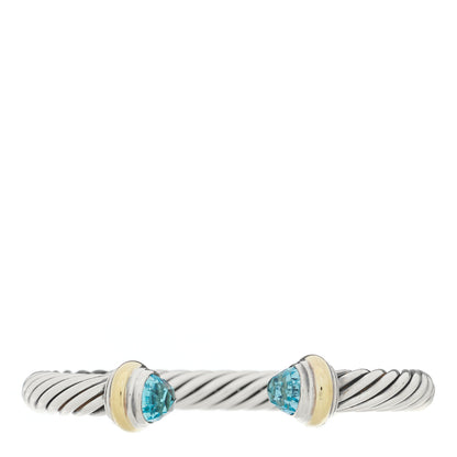 David Yurman Sterling Silver 14K Yellow Gold Blue Topaz 7mm Cable Classics Bracelet 1 of 3