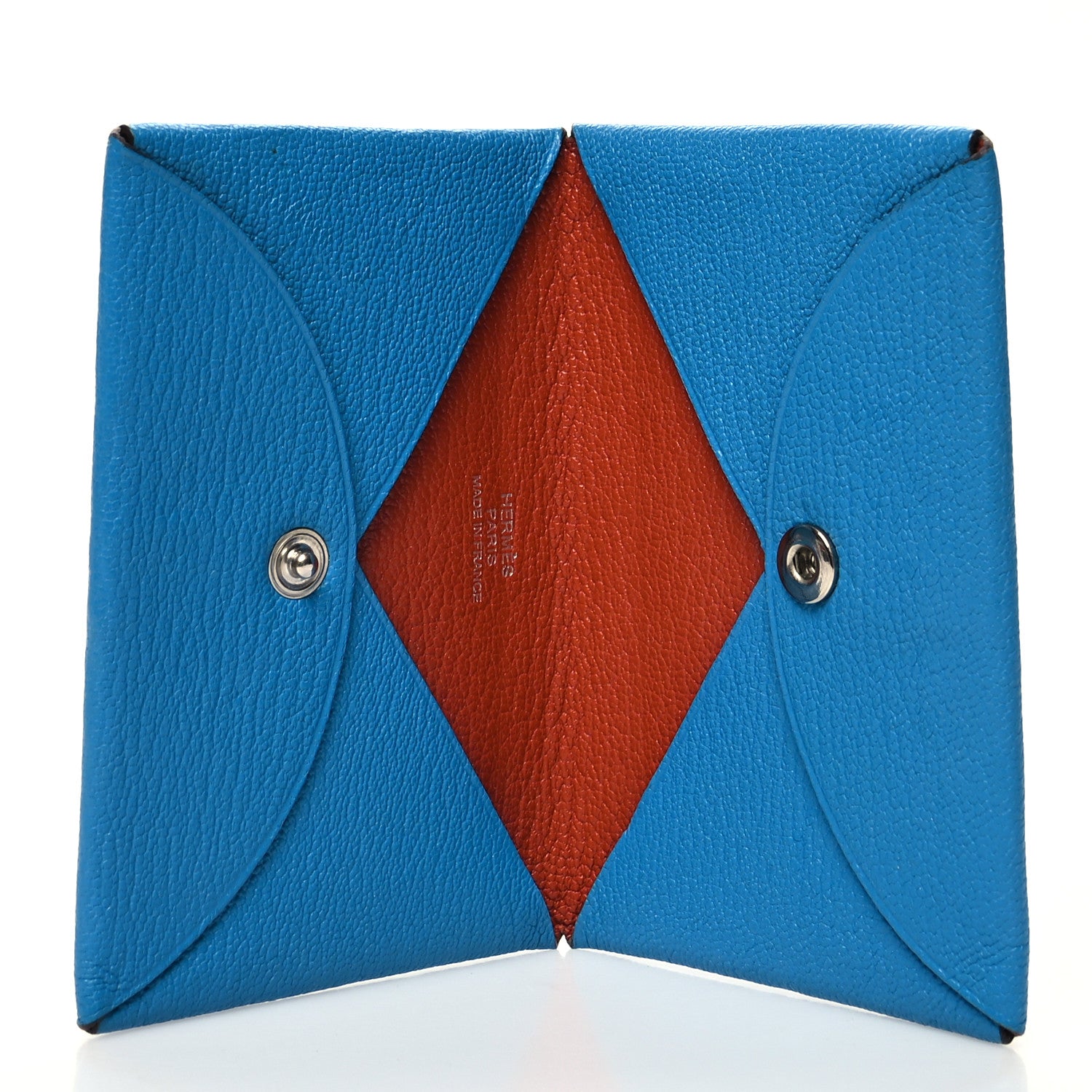 Hermes Chevre Mysore Verso Calvi Card Case Bleu Frida Cuivre 5 of 13