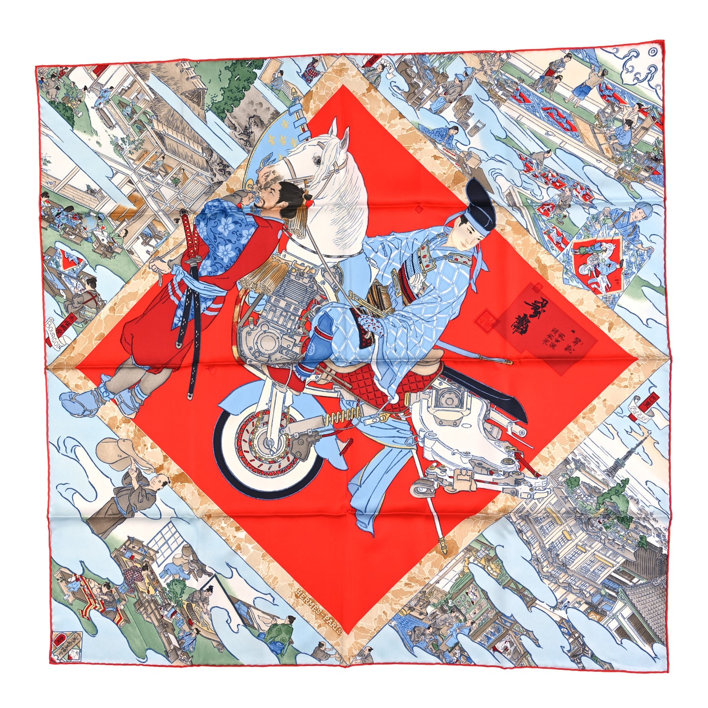 Silk Les Artisans D'Hermes Scarf 90 Rouge Bleu Vert