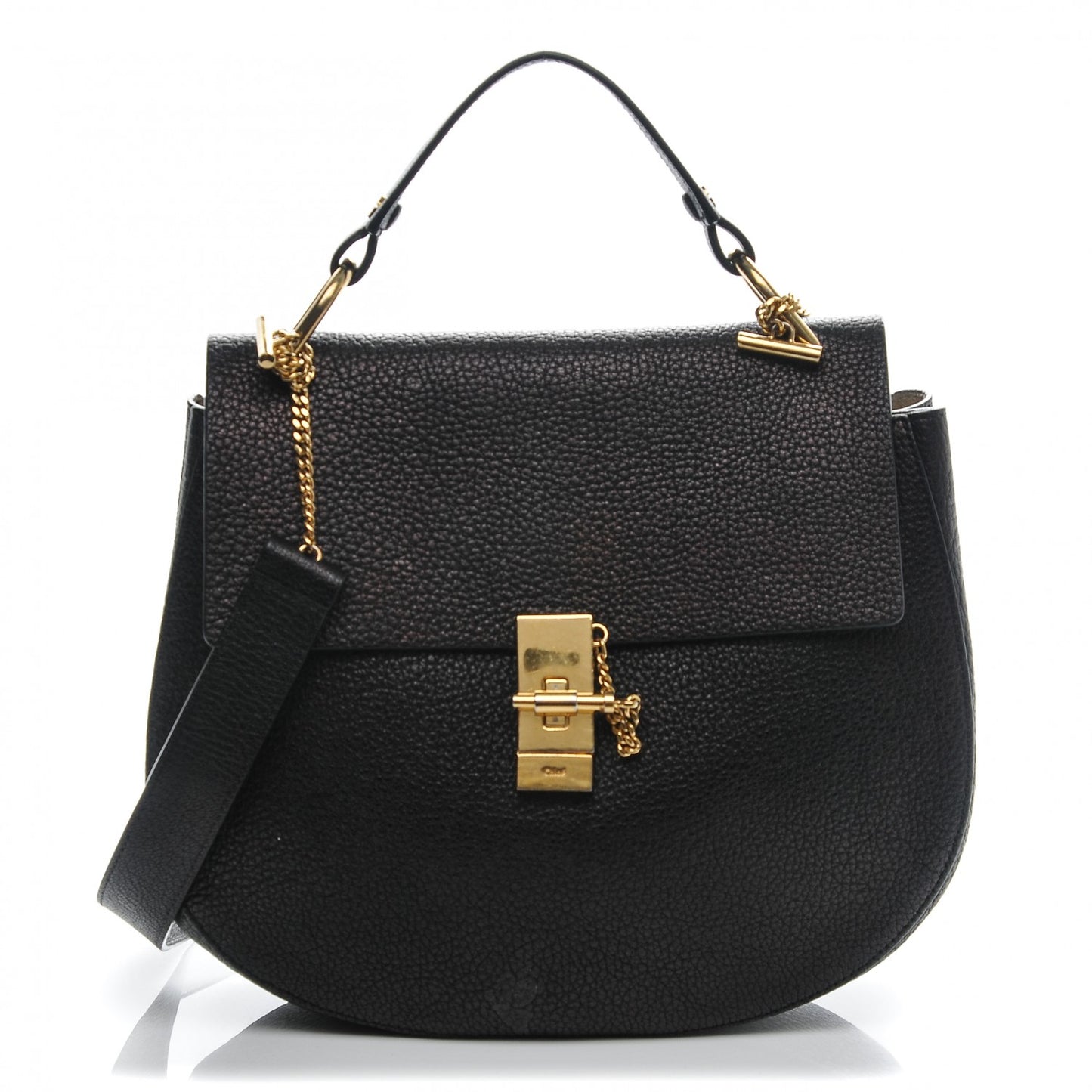 Grained Lambskin Large Drew Shoulder Bag Black