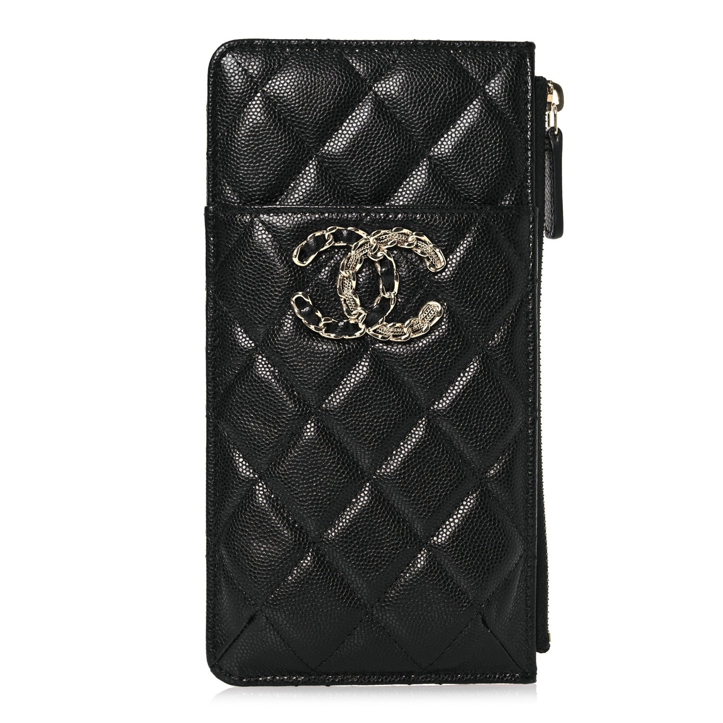 Caviar Quilted French New Wave Flat Wallet Pouch Black